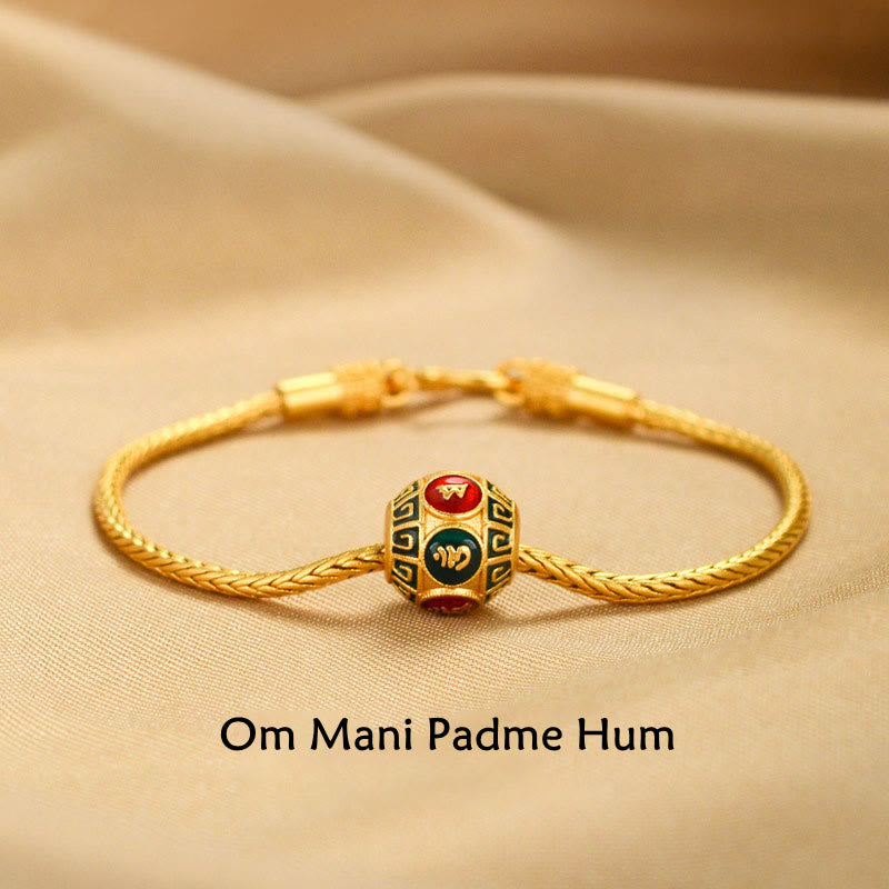 Buddha Stonesチベット 18K ゴールドオーム・マニ・パドメ・フム幸運の鯉キャラクター インゴット 銅貨 平和ブレスレット - オーム・マニ・パドメ・フム - image 0
