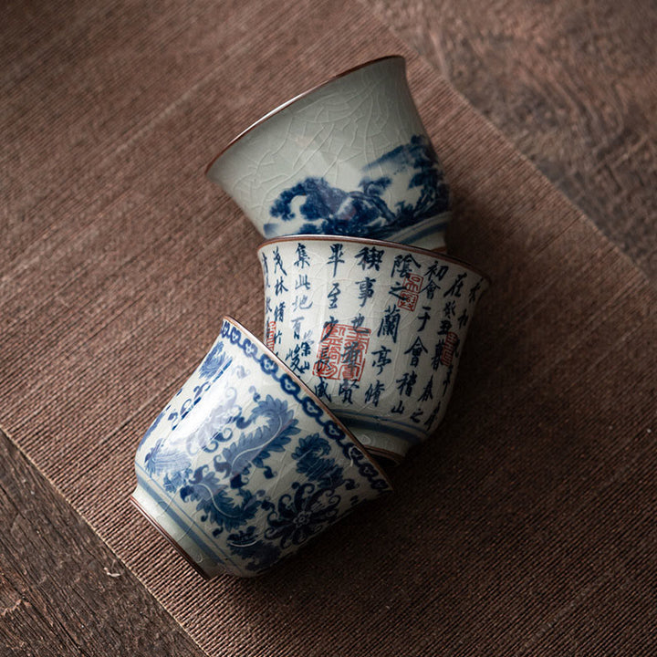 Buddha Stones、山水、蓮、蘭、亭、集いの陶器のティーカップ、カンフーティーカップ