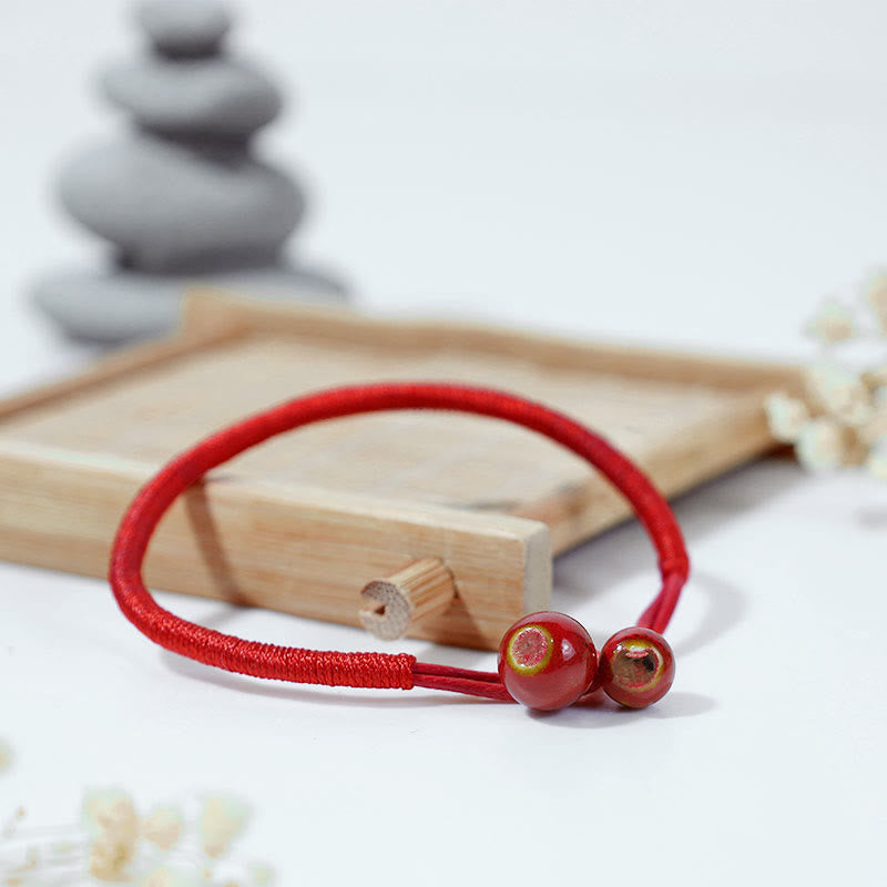 Buddha Stones風水幸運の赤紐セラミックブレスレット - image 1