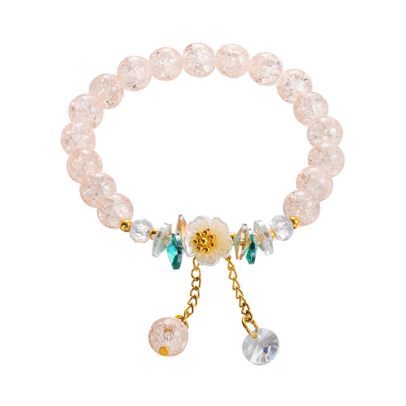 Buddha Stonesのシンプルなデザインの花のチャームガラスビーズブレスレット