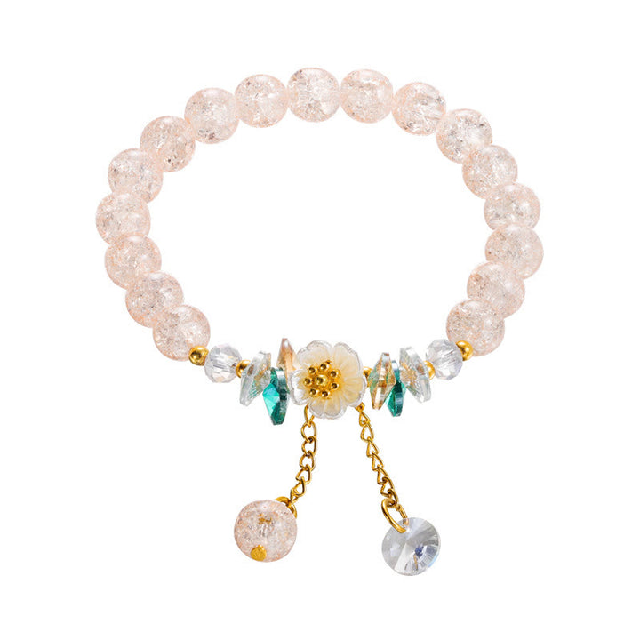 Buddha Stonesのシンプルなデザインの花のチャームガラスビーズブレスレット