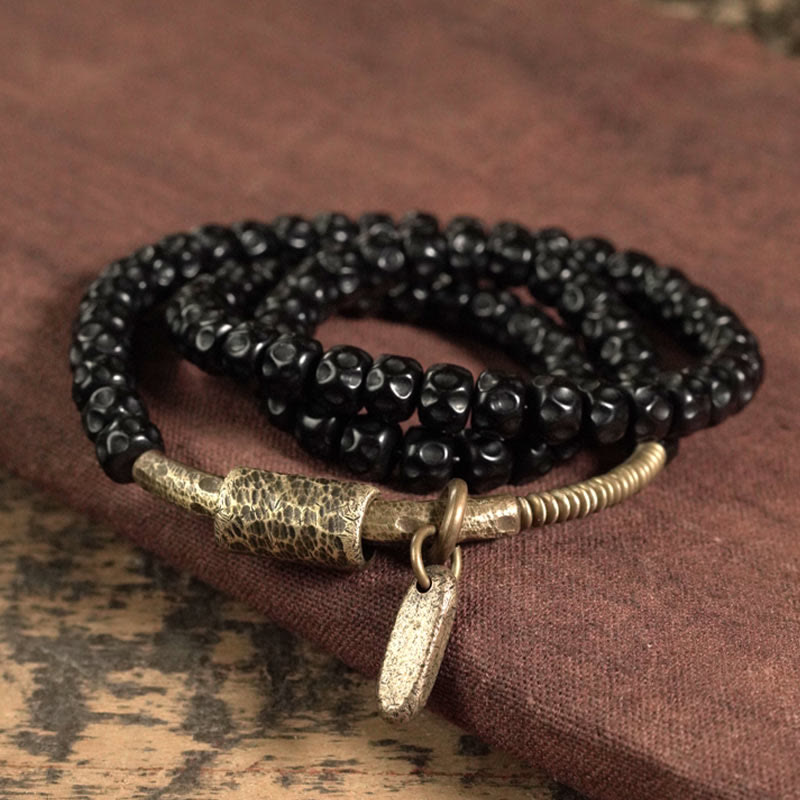 Buddha Stonesレトロココナッツシェル 真鍮銅幸せトリプルラップブレスレット - image 1