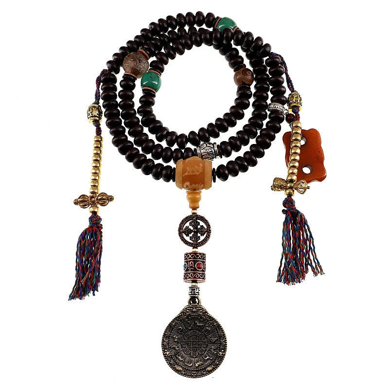 チベットBuddha Stones108 個入りMalaビーズ 紫菩提樹 八卦金剛杵 縁起物 ブレスレット