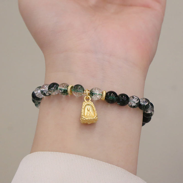 Buddha Stones天然グリーンファントムコンフィデンスひょうたん仏陀チャームブレスレット