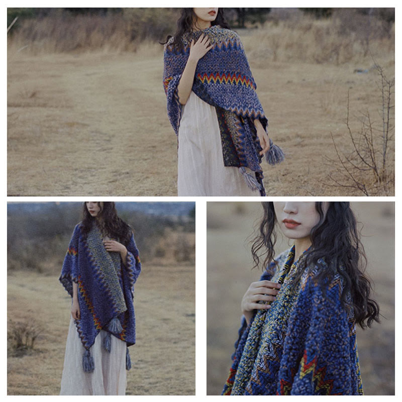 Buddha Stonesチベットショール 柔らかく暖かいニットマント 冬用チベットタッセルスカーフ - image 16