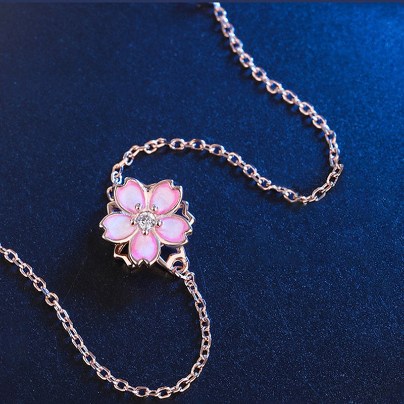 Buddha Stones925スターリングシルバー 桜の祝福チェーンブレスレット 回転リング