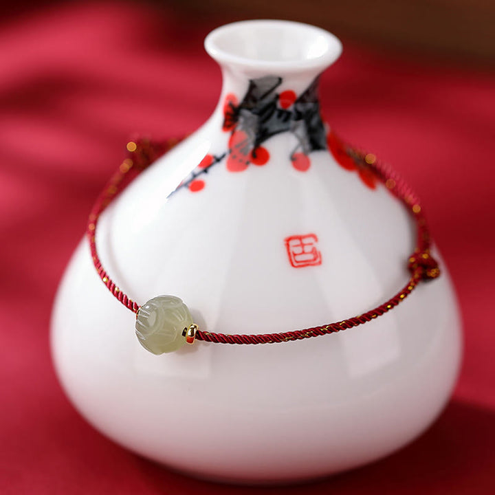 Buddha Stones925 スターリングシルバー ゴールドメッキ 和田翡翠 蓮華 幸運赤紐ブレスレット - 大きな翡翠蓮華 7×10mm（ブレスレットサイズ22cm） - image 4