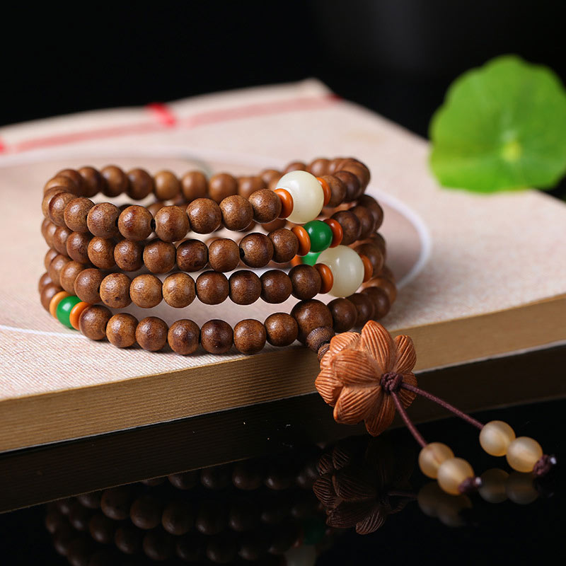 Buddha Stones108 個入りMalaビーズ 桃の木 菩提樹 蓮 祈り 瞑想 ブレスレット