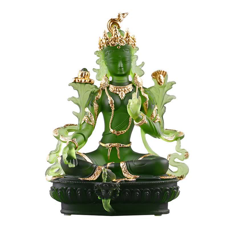 Buddha Stonesグリーンターラ ハンドメイド リュウリ クリスタル アートピース 守護 自宅 オフィス 像 装飾