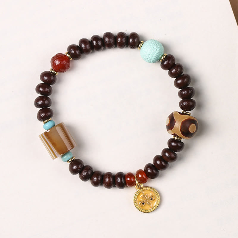 Buddha Stones天然チベット紫菩提樹シードビーズ 富の神 知恵のブレスレット