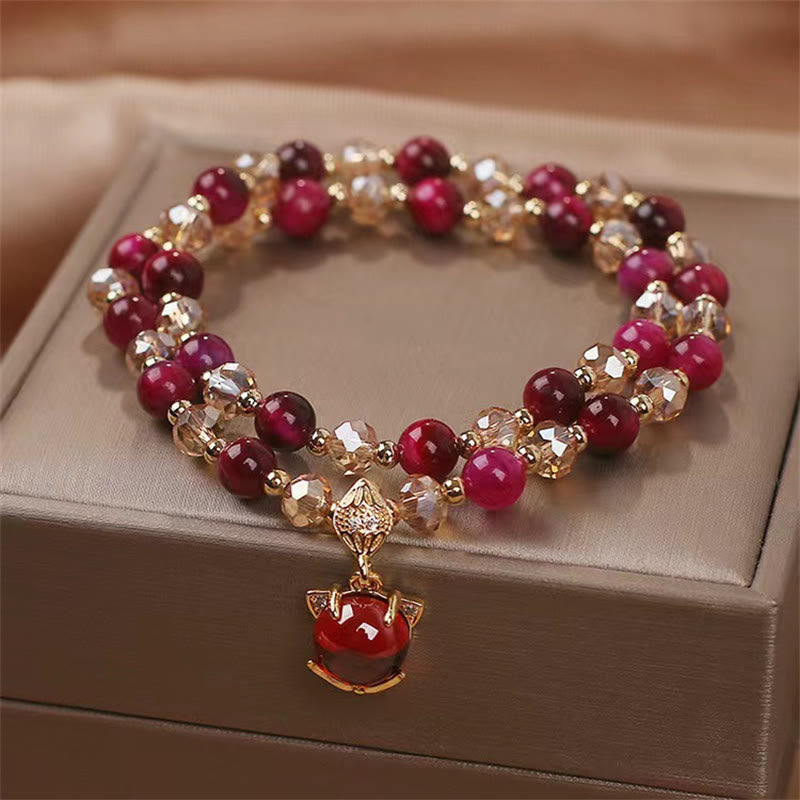 Buddha Stonesレッドタイガーアイ フォックスプロテクション ダブルラップブレスレット