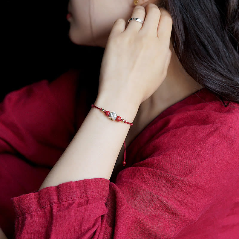 Buddha Stonesハンドメイド 925 スターリングシルバー十二支誕生仏辰砂 落ち着いた編み込みブレスレット