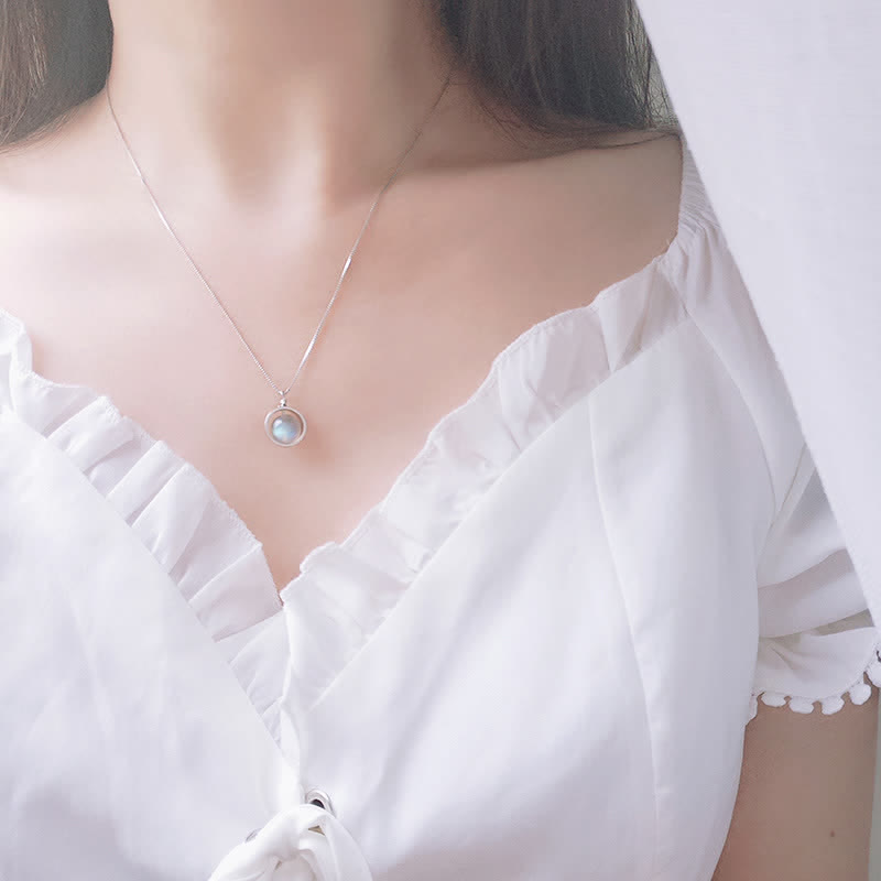 Buddha Stones 925スターリングシルバー ムーンストーン ラブプラネット 回転パターンネックレスペンダント