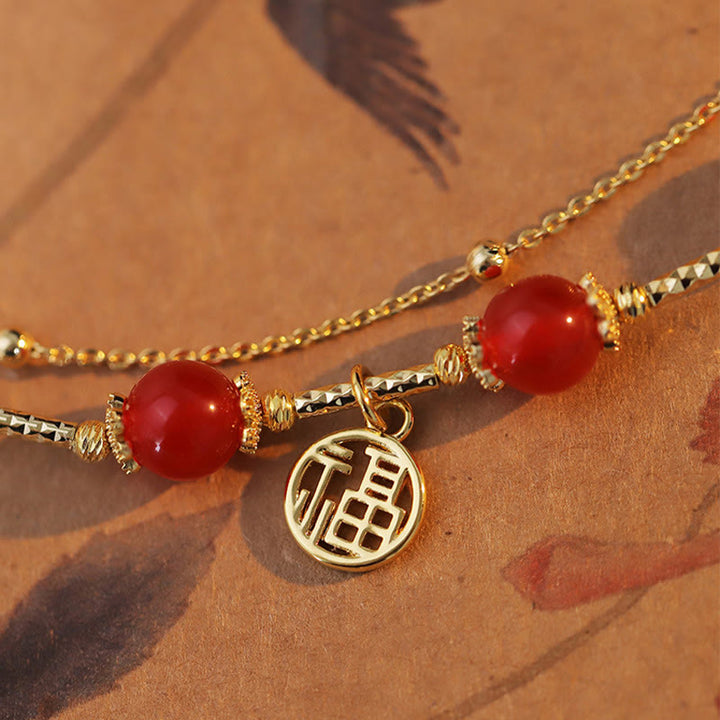 Buddha Stones赤瑪瑙 福の字チャーム 自己受容ブレスレット
