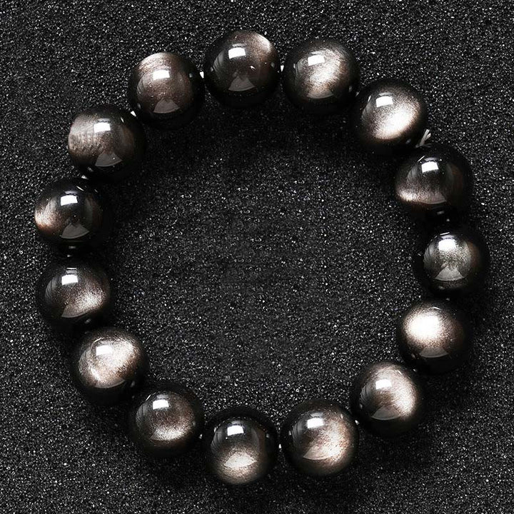 Buddha Stones天然銀光沢黒曜石 癒しの保護ブレスレット