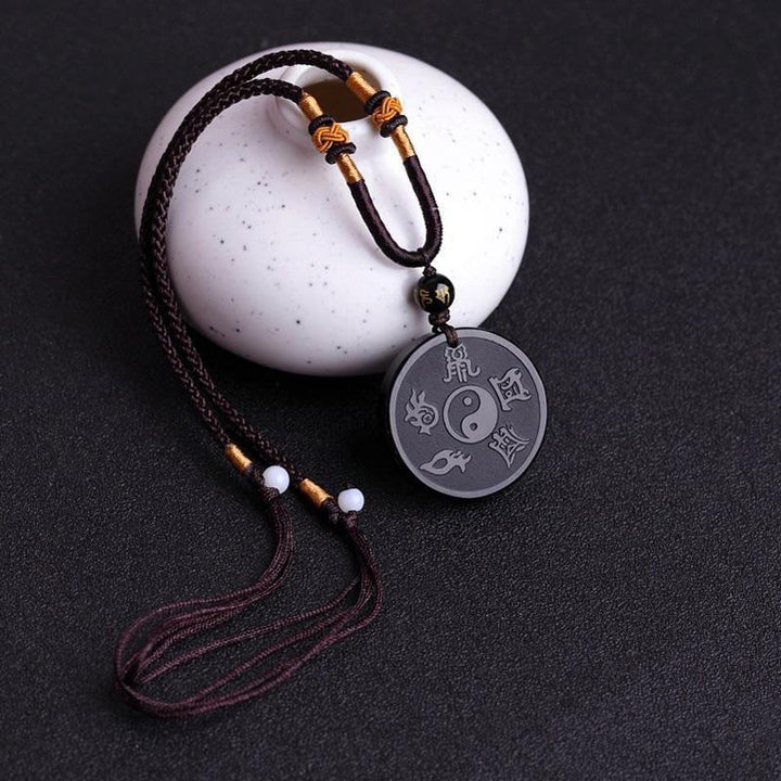Buddha Stones天然黒曜石 道教 五大聖山 九字真言 彫刻 強さ 陰陽 ネックレス ペンダント キーチェーン - image 3