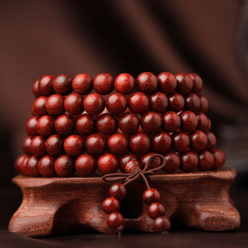 Buddha Stonesチベット産 小葉紅檀 108玉 数珠Malaブレスレット