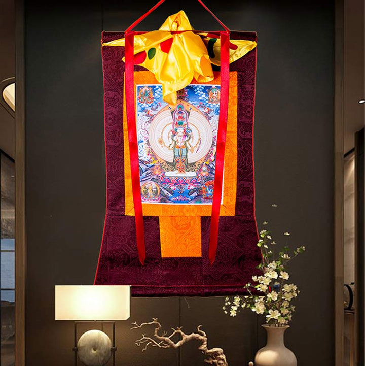 Buddha Stonesチベット 千手観音 額入り タンカ 祝福装飾