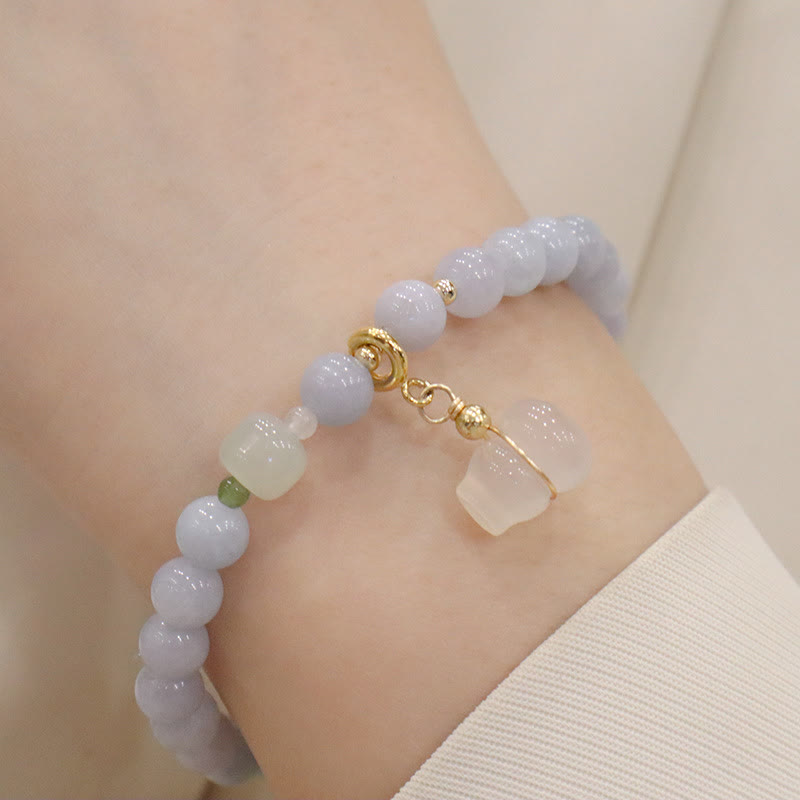 Buddha Stones天然アクアマリン カルセドニー セレニティ ウサギ ひょうたん 猫 チャームブレスレット - アクアマリンカルセドニーひょうたん - image 5