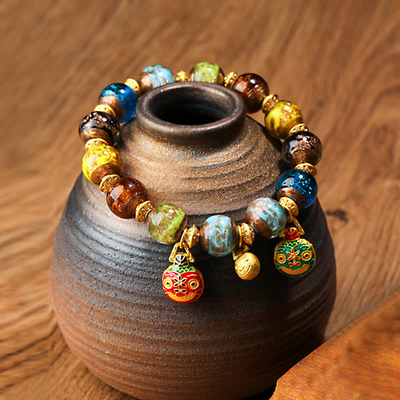 Buddha Stones金呑み獣ファミリーチャーム 琉璃ガラスビーズ幸運繁栄ブレスレット - マルチカラー（ランダムカラー） - 金を呑み込む獣一家 - 12mm - image 20