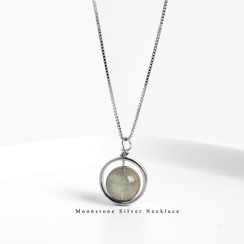 Buddha Stones 925スターリングシルバー ムーンストーン ラブプラネット 回転パターンネックレスペンダント
