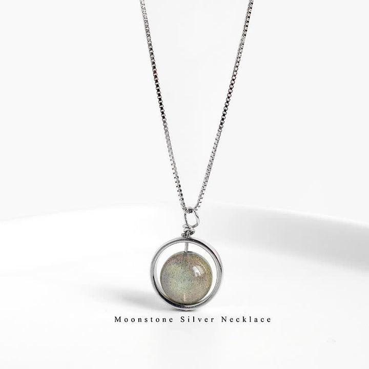 Buddha Stones 925スターリングシルバー ムーンストーン ラブプラネット 回転パターンネックレスペンダント