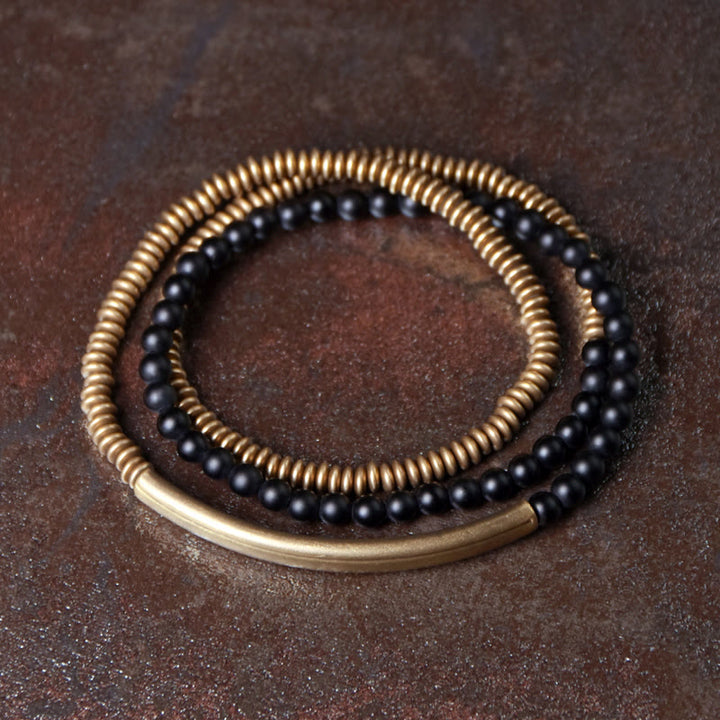 Buddha Stonesチベット瑪瑙石 銅製 守護 トリプルラップブレスレット