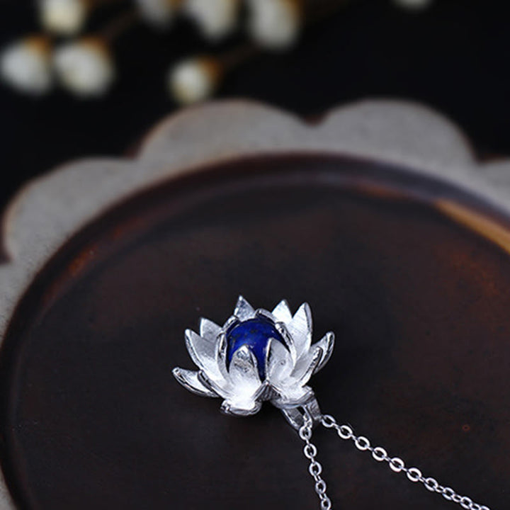 Buddha Stones925スターリングシルバー ラズライト ロータスフラワー セルフケアネックレスペンダント - image 8