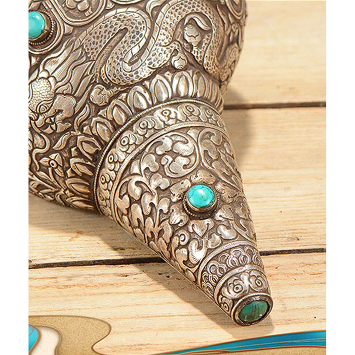 Buddha Stonesチベット 手作り 天然 シャンカ 彫刻 8つの縁起の良いシンボル ほら貝 幸運のホームデコレーション - image 9