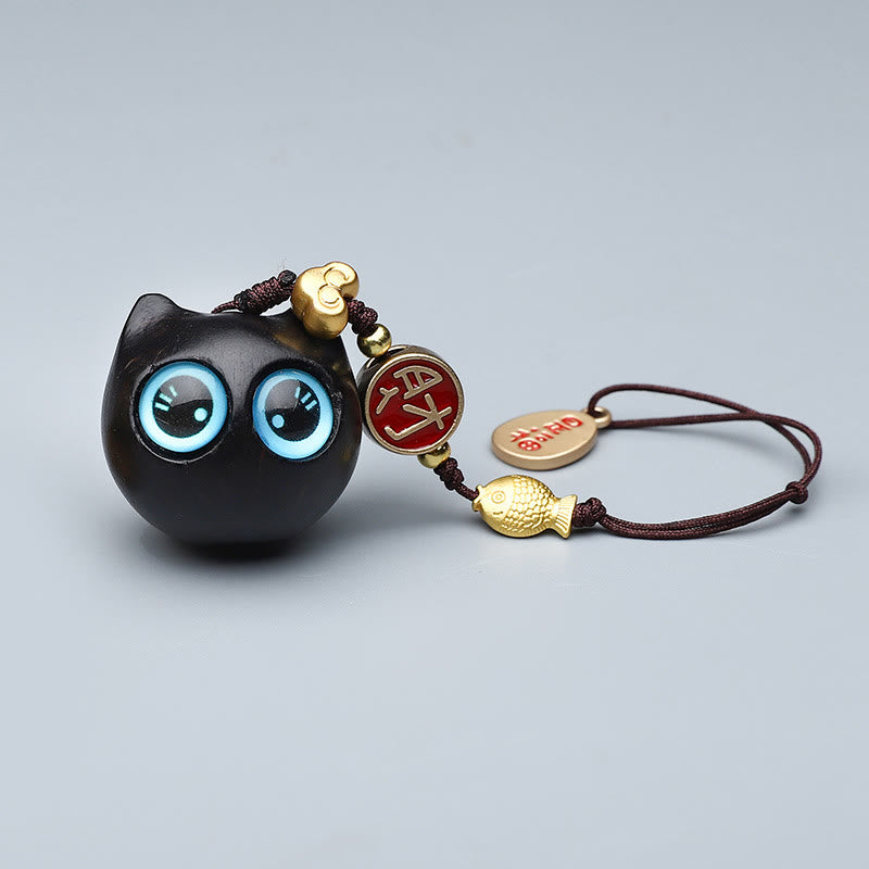 Buddha Stones緑 白檀 ミニ かわいい 動物 ウサギ 猫 鹿 クジラ 繁栄 携帯電話 吊り下げ 飾り - レッドサンダルウッドブルーアイズキャット 2.8×2.6cm - image 4