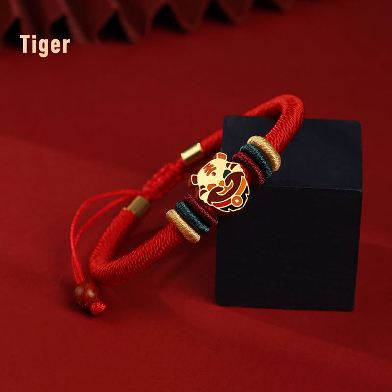 Buddha Stonesハンドメイド925スターリングシルバードラゴン年かわいい中国の十二支幸運編み込みレッドブレスレット - タイガー（手首周り14～19cm） - image 12