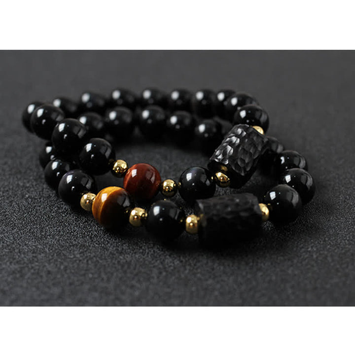 黒曜石、黒檀、赤虎目石の強さを秘めたカップルブレスレット