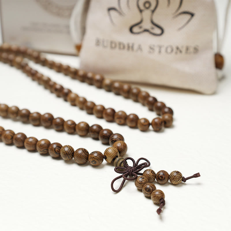 Buddha Stones108 個入りMalaビーズ ブレスレット 祈り 瞑想 白檀 弾性