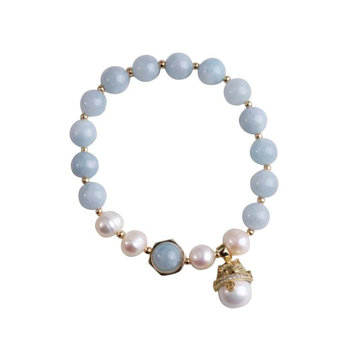 Buddha Stonesアクアマリンパール平和ヒーリングラッキーキャットチャームブレスレット - image 7
