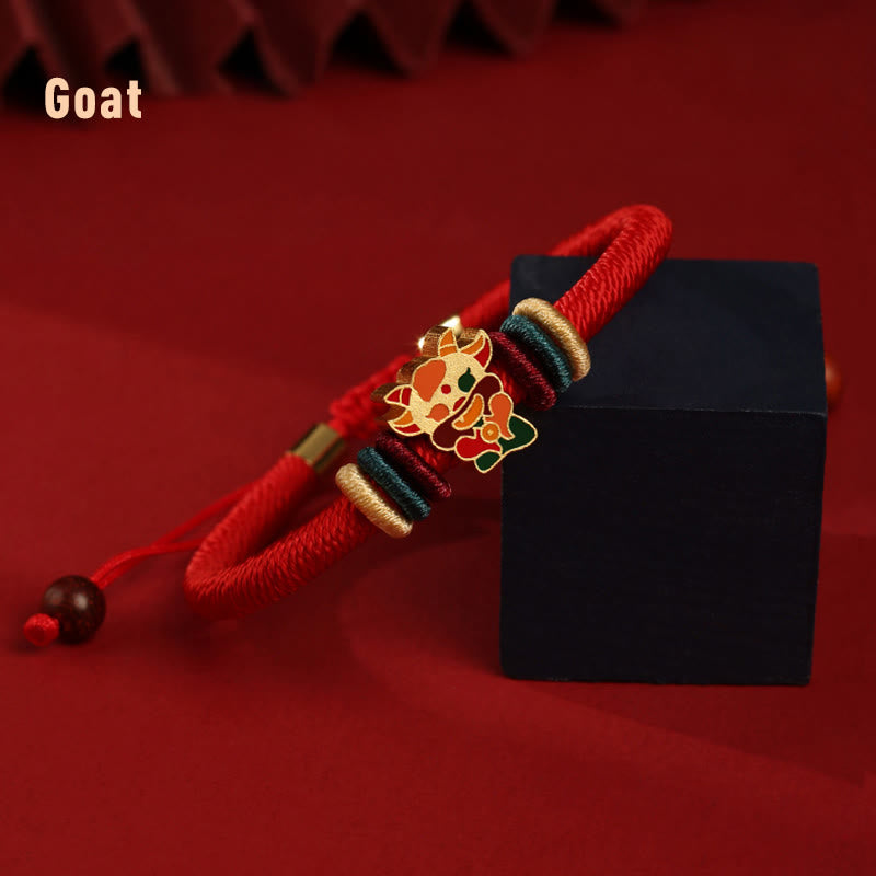 Buddha Stonesハンドメイド925スターリングシルバードラゴン年かわいい中国の十二支幸運編み込みレッドブレスレット - ヤギ（手首周り14～19cm） - image 16