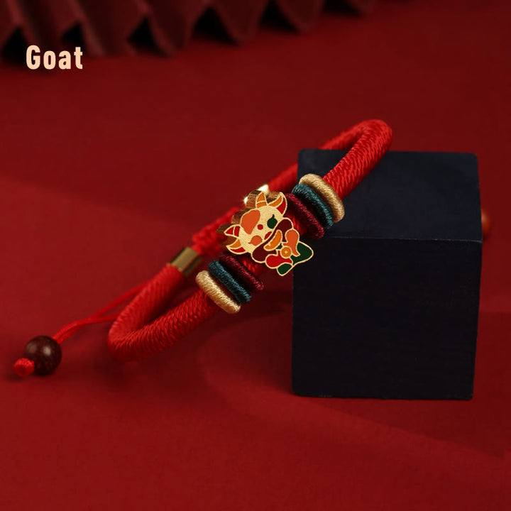Buddha Stonesハンドメイド925スターリングシルバードラゴン年かわいい中国の十二支幸運編み込みレッドブレスレット