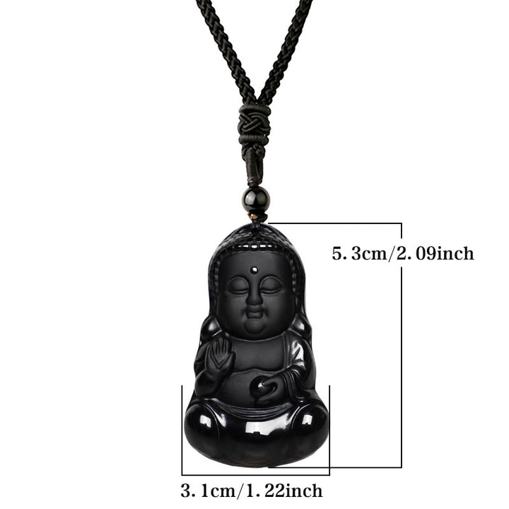 Buddha Stones天然黒曜石 水晶 仏陀の強さ 守護 お守り 幸運のお守り ペンダントネックレス - image 6
