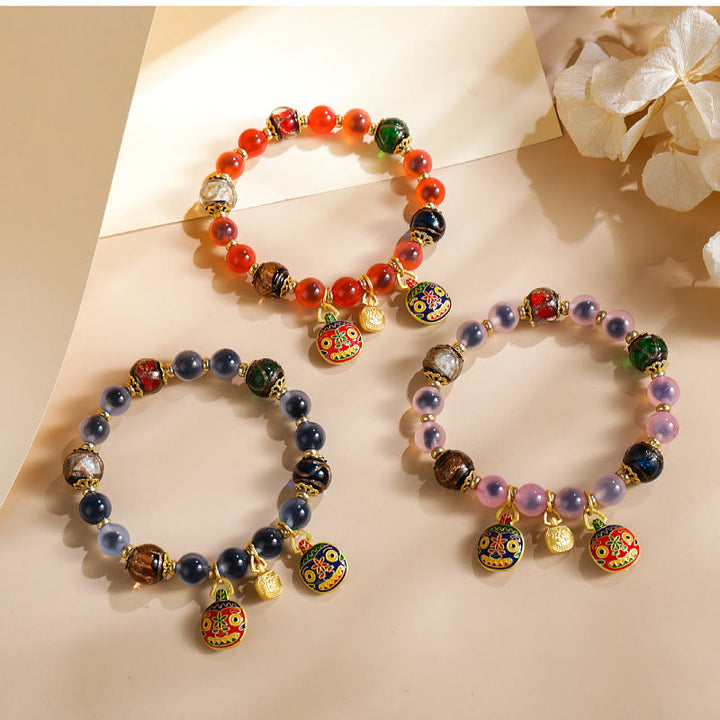 Buddha Stonesカラフル キャンディ瑪瑙 金 呑み込み獣 家族 柳 ガラス ビーズ 強さ ブレスレット