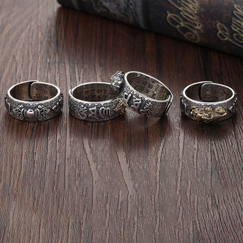 Buddha Stonesチベット 990 スターリングシルバーオーム・マニ・パドメ・フムドルジェ ヴァジュラ 般若心経 彫刻 富の指輪 - image 18