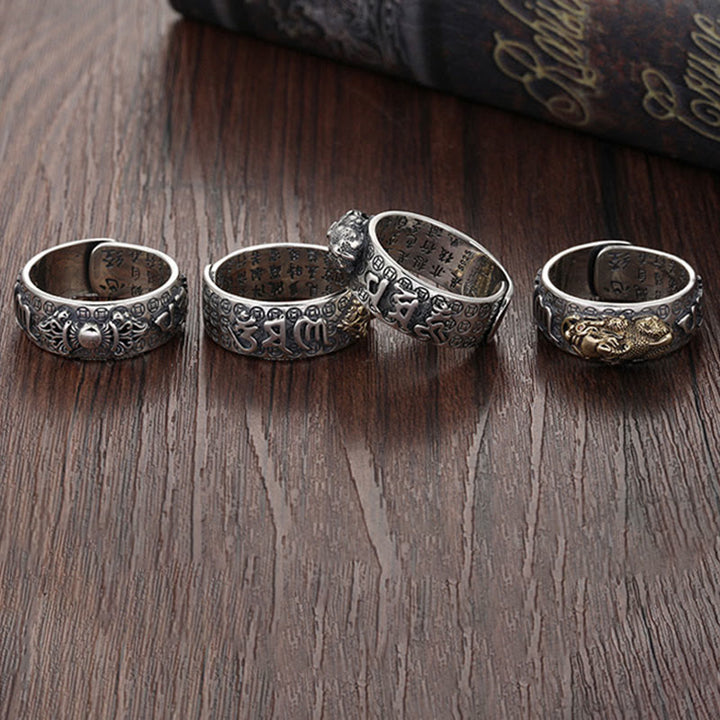 Buddha Stonesチベット 990 スターリングシルバーオーム・マニ・パドメ・フムドルジェ ヴァジュラ 般若心経 彫刻 富の指輪 - image 18