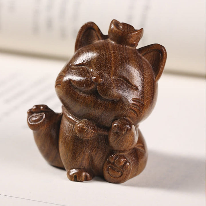 Buddha Stonesミニグリーンサンダルウッドインゴットラッキーキャット彫刻平和デスクデコレーション - image 4