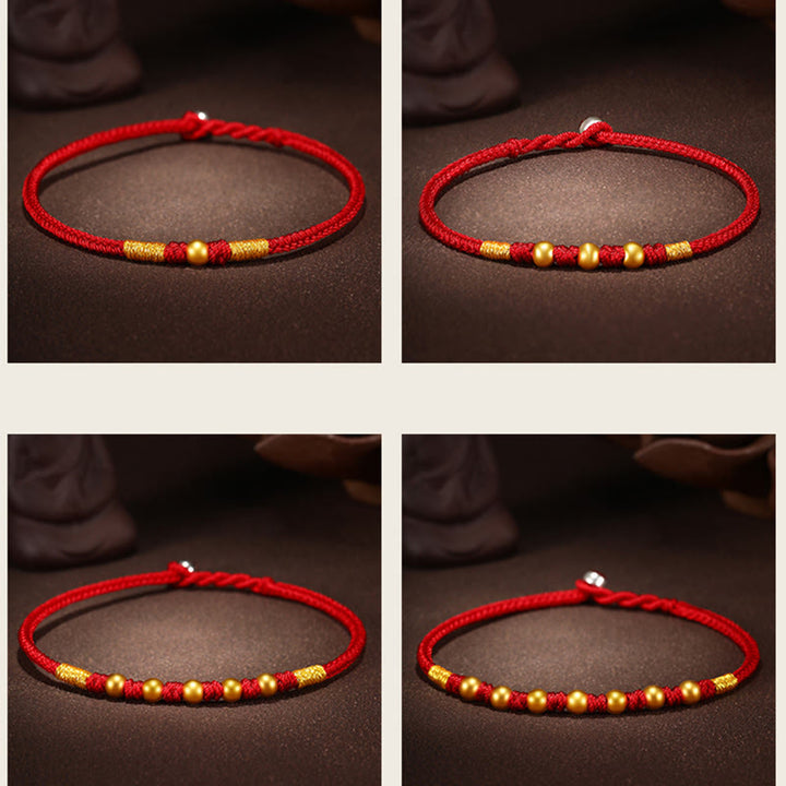 Buddha Stones999 ゴールドビーズ 幸運 キングコングノット ハンドメイド 編み込み 守護ブレスレット