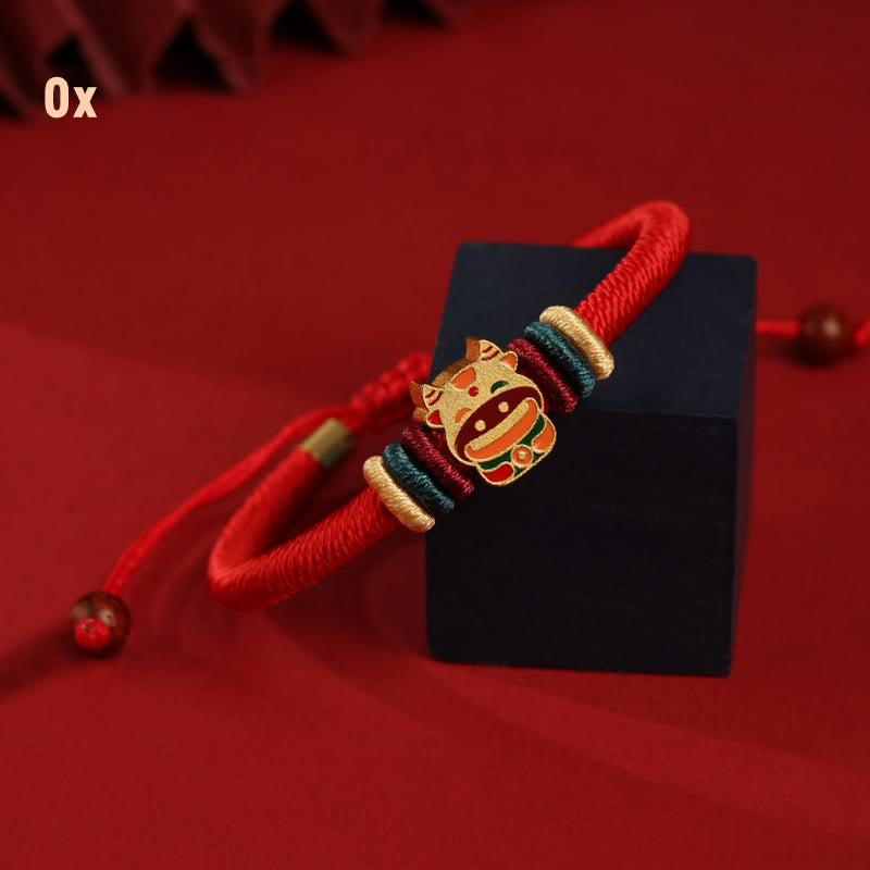 Buddha Stonesハンドメイド925スターリングシルバードラゴン年かわいい中国の十二支幸運編み込みレッドブレスレット - 牛（手首周り14～19cm） - image 11