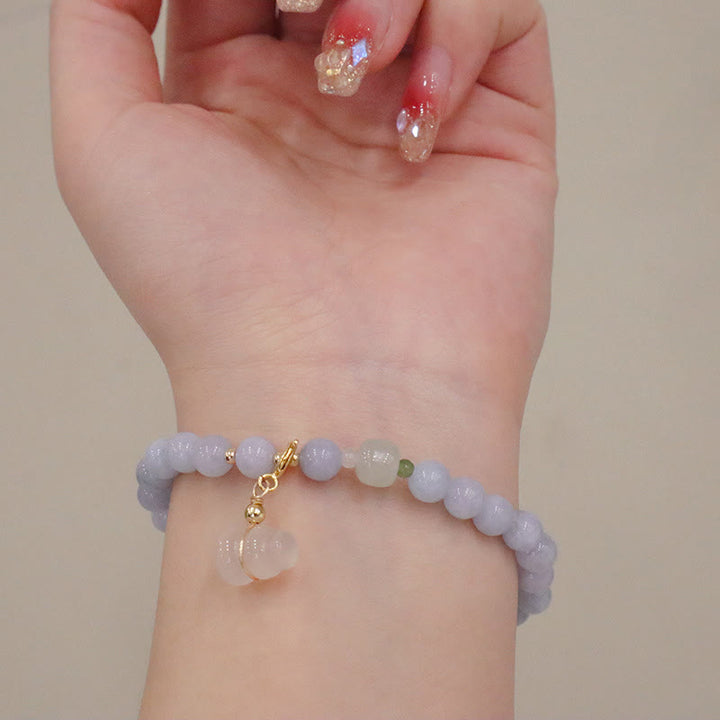 Buddha Stones天然アクアマリン カルセドニー セレニティ ウサギ ひょうたん 猫 チャームブレスレット - image 6