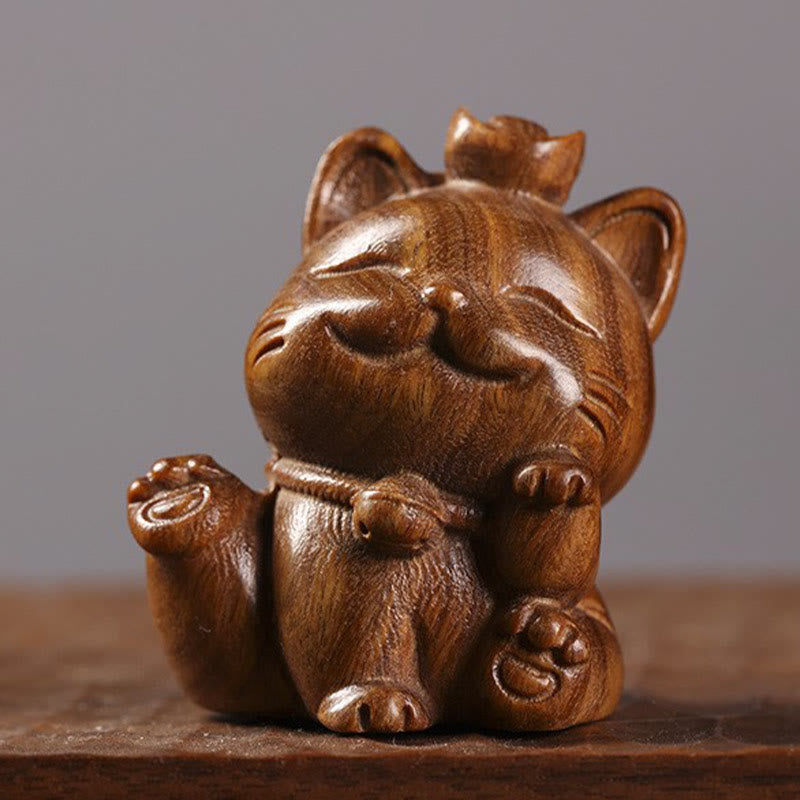 Buddha Stonesミニグリーンサンダルウッドインゴットラッキーキャット彫刻平和デスクデコレーション - image 3