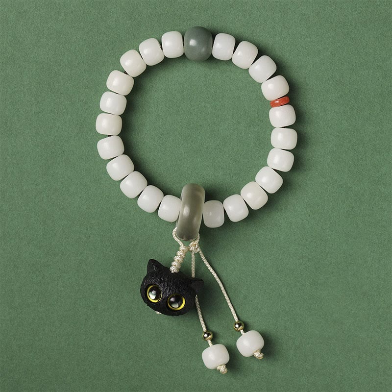 Buddha Stones天然菩提樹 アフリカンブラックウッド 愛らしい猫のチャーム 平和と調和のブレスレット - image 5