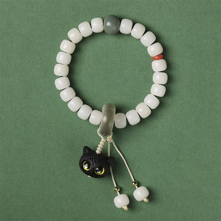 Buddha Stones天然菩提樹 アフリカンブラックウッド 愛らしい猫のチャーム 平和と調和のブレスレット - image 5