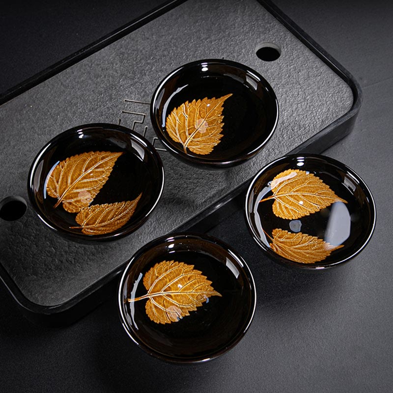 Buddha Stones金彩 メープルリーフ 中国 建璽 陶器 ティーカップ 天目 カンフー ティーカップ ボウル