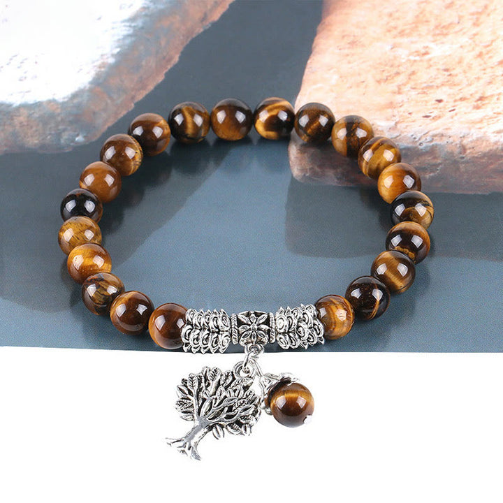 Buddha Stones天然石 生命の樹 ラッキーチャーム ストレッチブレスレット