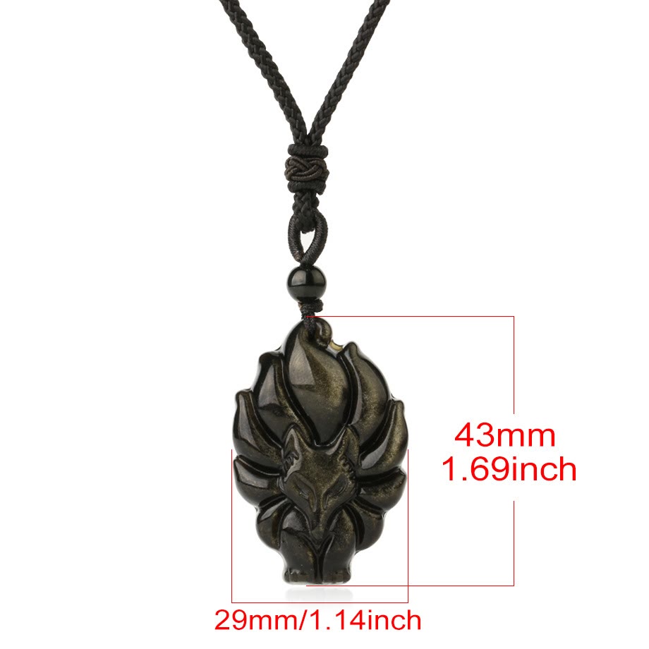 Buddha Stones天然蛍石ゴールド光沢黒曜石フォックスペンダント保護ネックレス - image 13